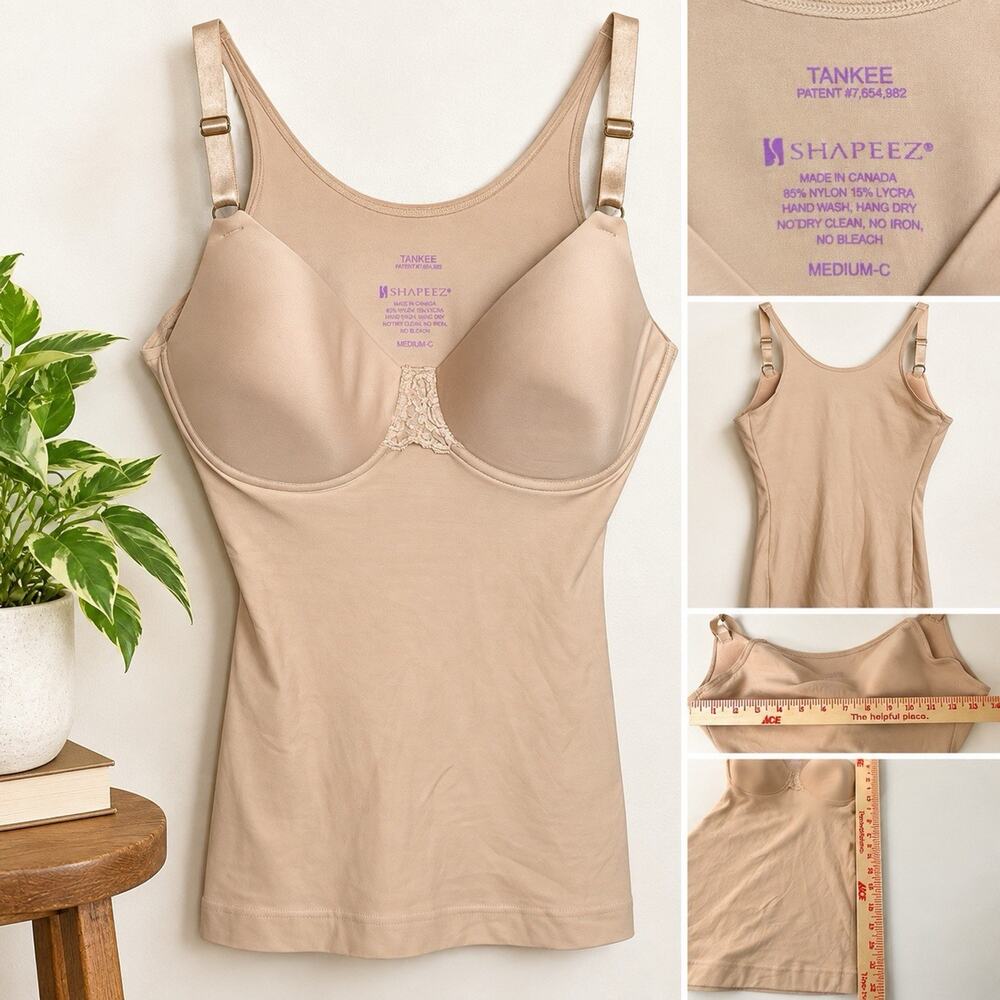ShapEEZ Tankee Tank Top Shapewear Camisole M Medium C Cup Beige Underwire Bra